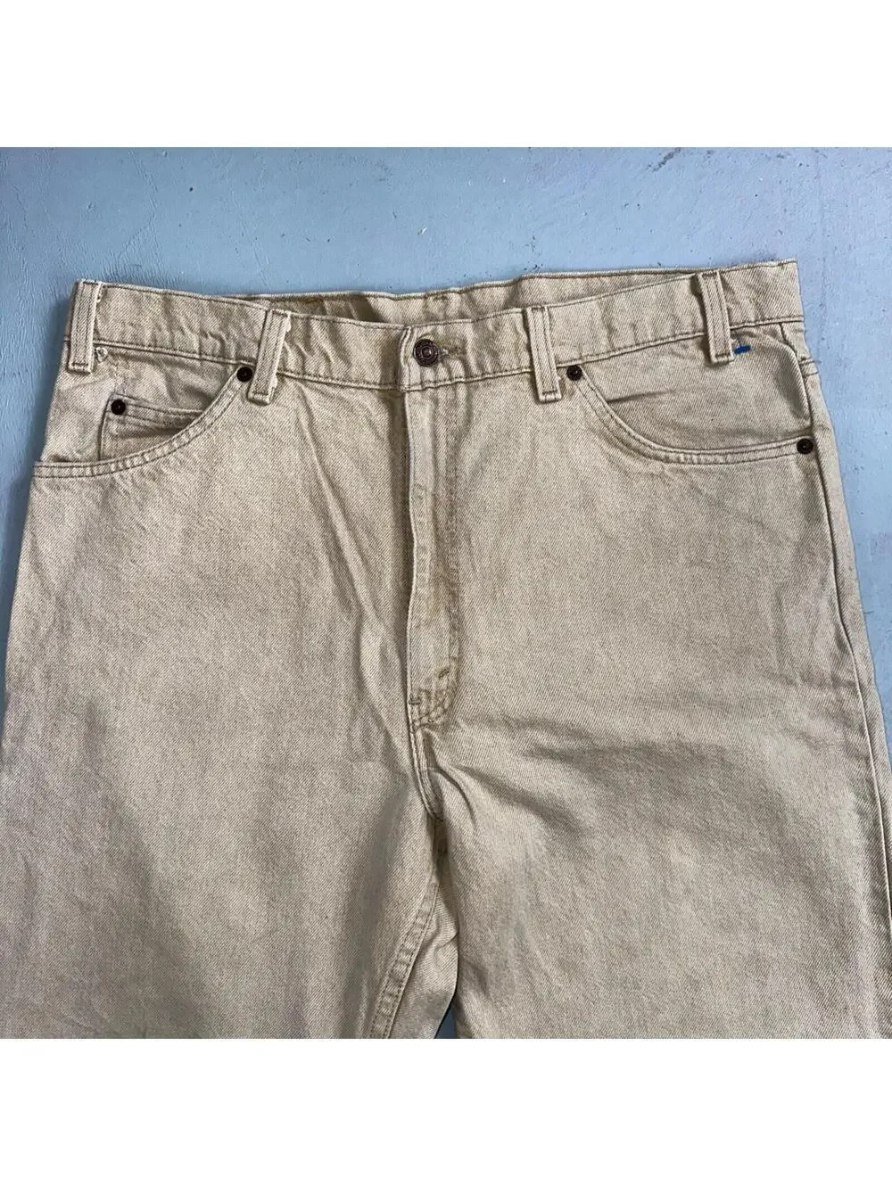 Levis 550 Vintage 90s USA Orange Tab Relaxed Tapered Leg Beige Tan Jeans 38x30